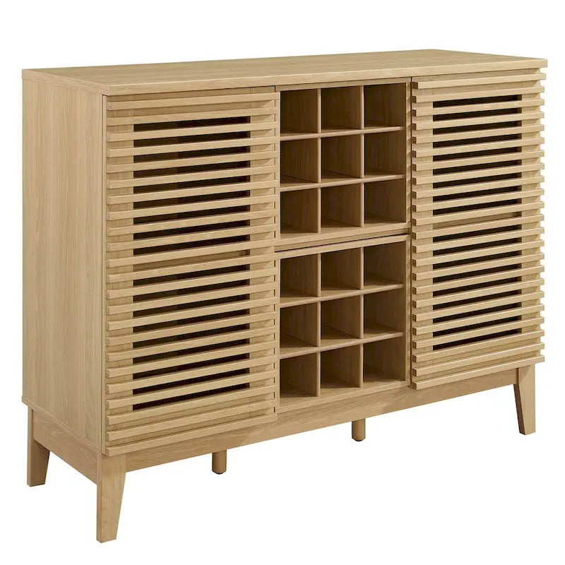 Meuble bar noyer Mid-Century avec porte-bouteilles et étagères ajustables