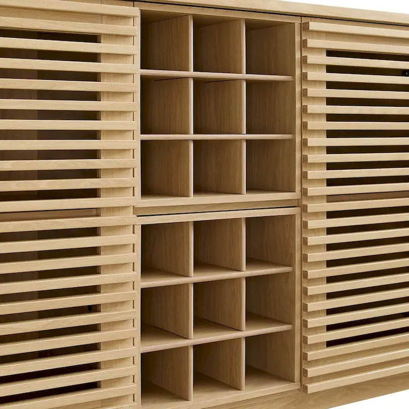 Meuble bar noyer Mid-Century avec porte-bouteilles et étagères ajustables