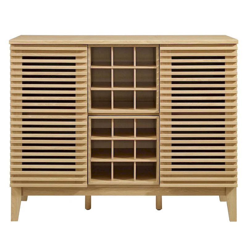 Meuble bar noyer Mid-Century avec porte-bouteilles et étagères ajustables