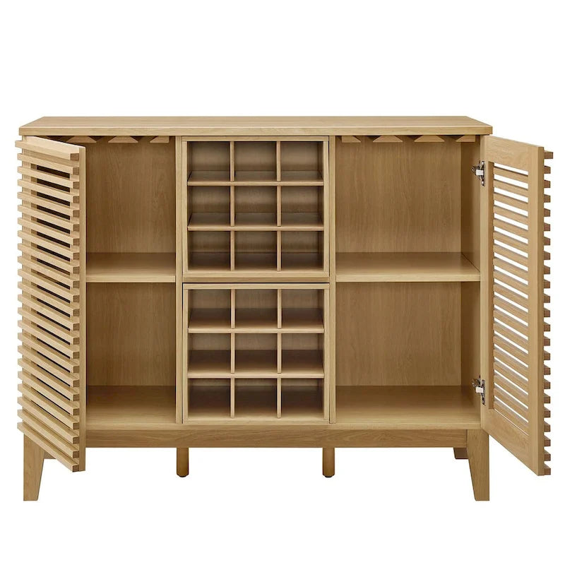 Meuble bar noyer Mid-Century avec porte-bouteilles et étagères ajustables