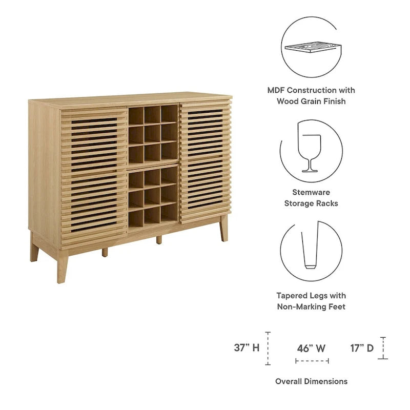 Meuble bar noyer Mid-Century avec porte-bouteilles et étagères ajustables