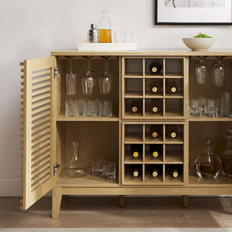 Meuble bar noyer Mid-Century avec porte-bouteilles et étagères ajustables