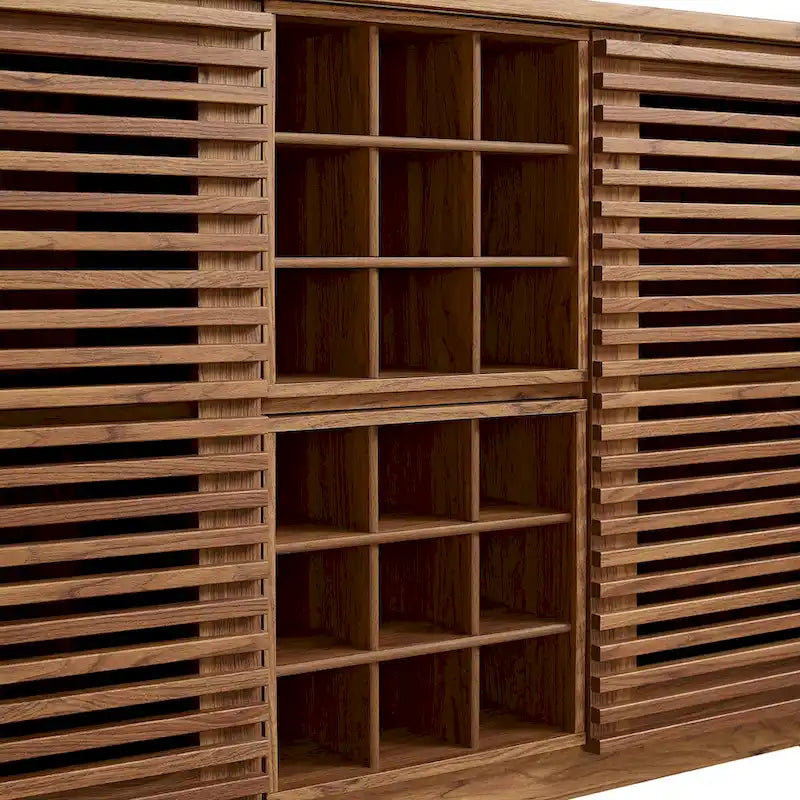 Meuble bar noyer Mid-Century avec porte-bouteilles et étagères ajustables