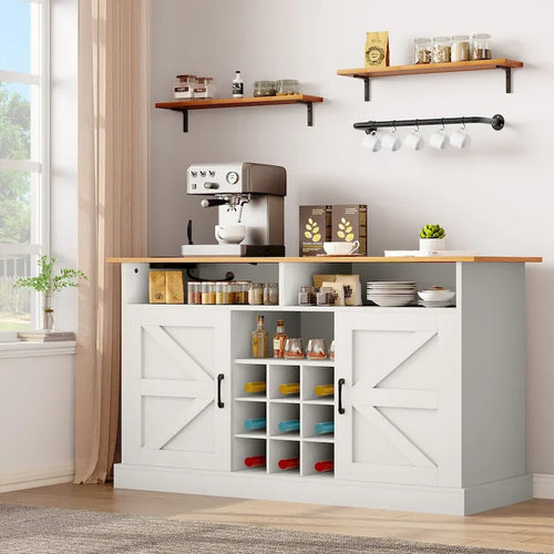 52Farmhouse Coffee Bar Cabinet with Floating Shelf - 15.75D x 52W x 34H