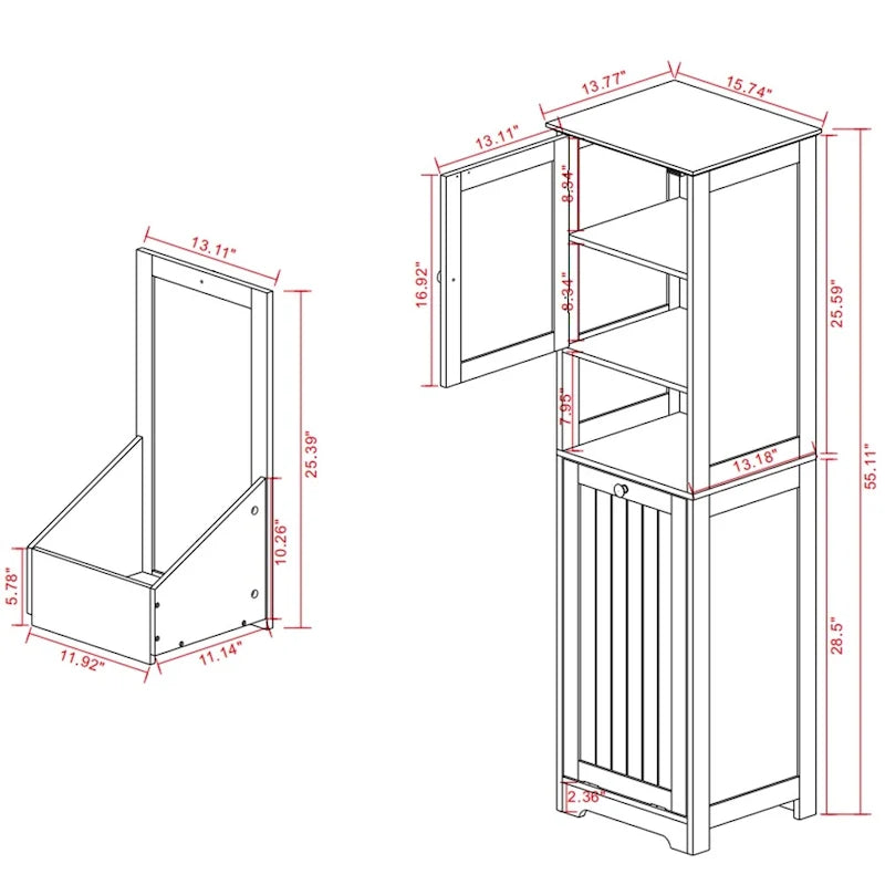 Meuble de tri de linge à un compartiment et une porte basculante
